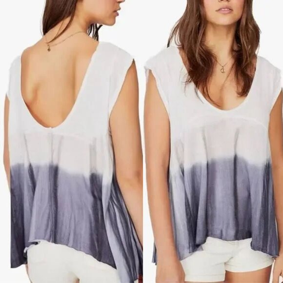 Free People Paradise Dip Dye Tee Lilac Fog Combo Oversized Flowy Knit Beach XS - Picture 3 of 16